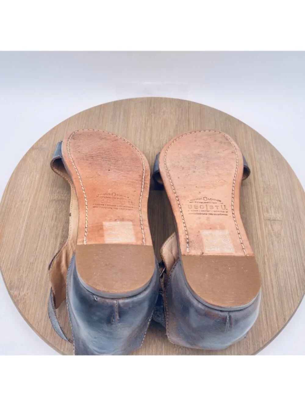 Bed|Stu Sandals Womens 8 Purple Distressed Leather Sabel Ankle Strap Flats